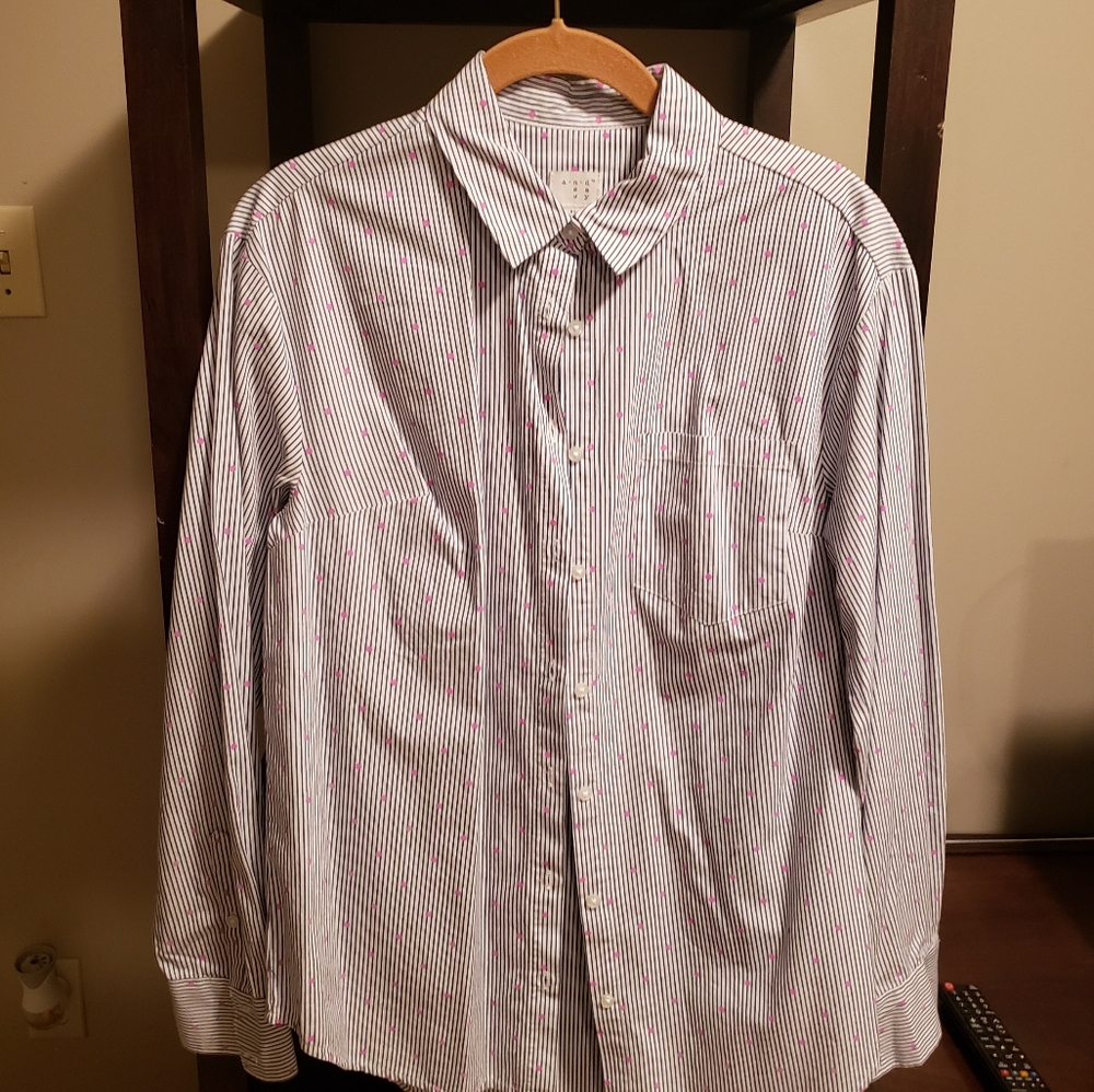A New Day pooka dot stripped 100% cotton button up shirt